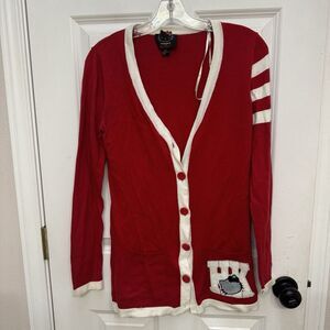 Hello Kitty Forever 21 Women's Red Long Sleeve Cardigan Sweater Small Varsity